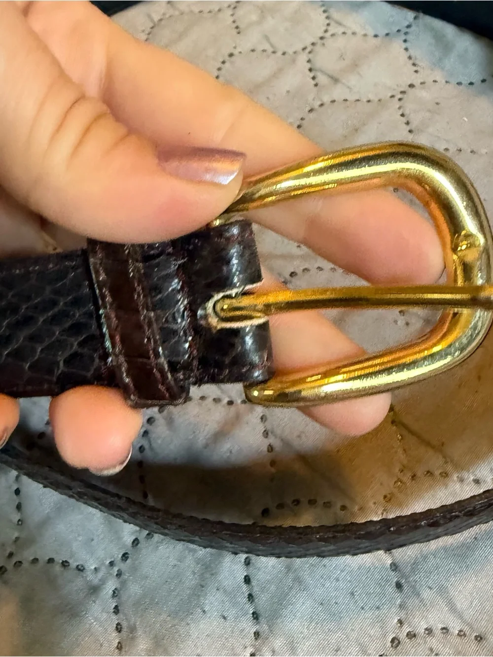 Vintage Women’s Genuine Snakeskin Black Belt With Gold Tone Hardware‎ Med 37”